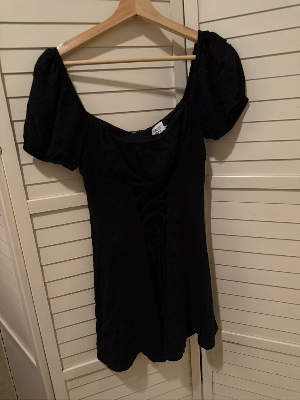 Princess Polly Black Puff Sleeve Lace-Up Mini Dress LBD size 6